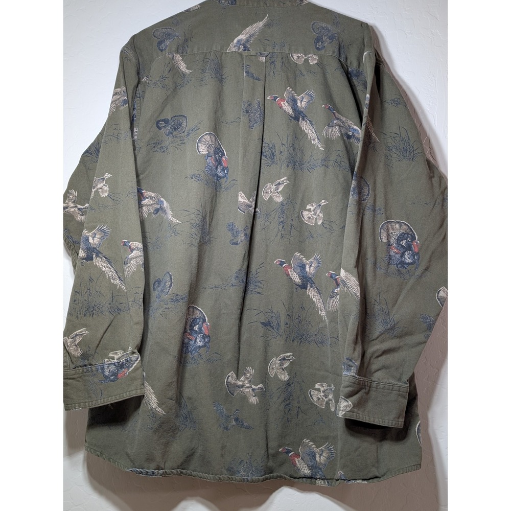 Woods & Water Mens XL Green Pheasant Turkey Quail Wildlife Print Shirt Cotton